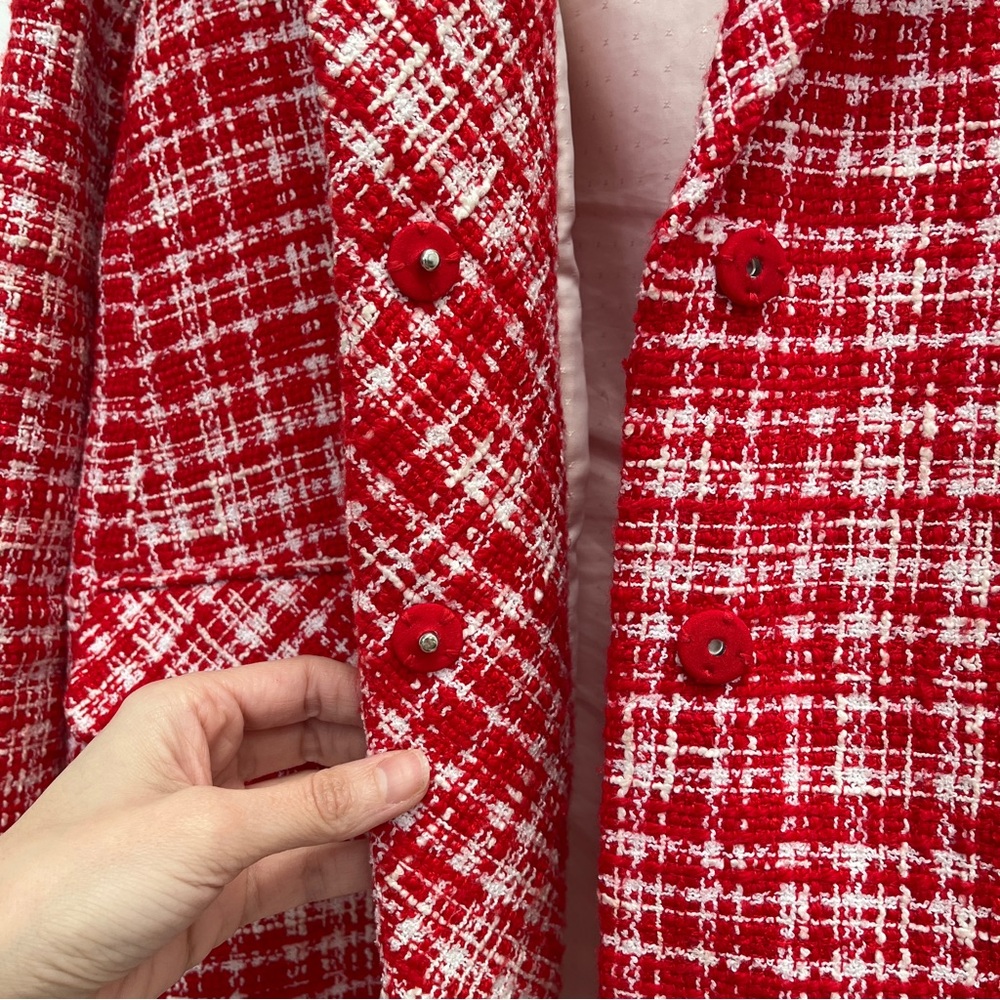 Self-Portrait boucle checked blazer red white tweed jacket Valentine’s Day ASO - Picture 6 of 16